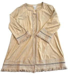Multiples tan suede open 3/4 sleeve western boho open cardigan small‎